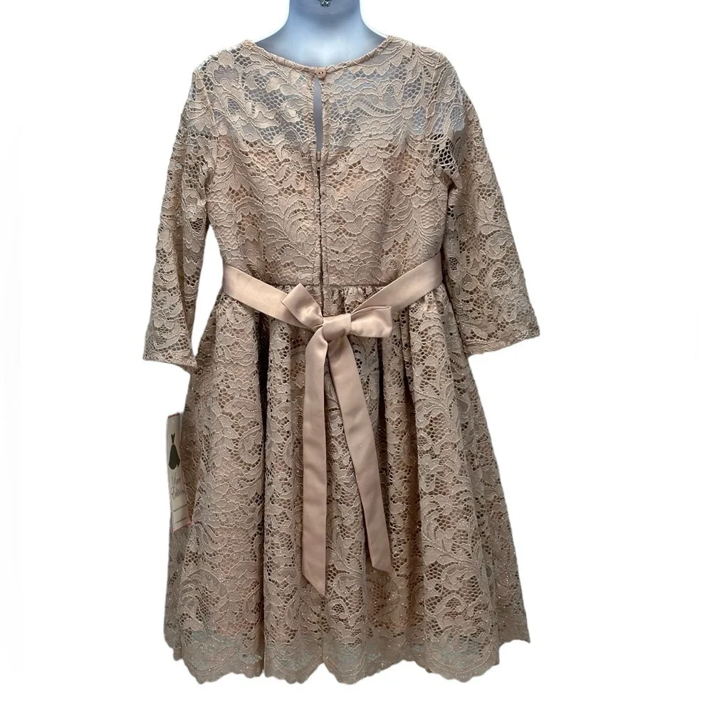 Rare Editions Girls Long Sleeve Lace Glitter Dress - Pink Mauve - size 6X